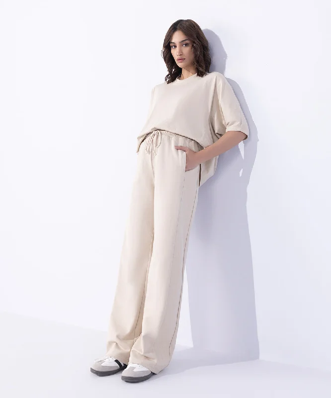 One Day Only – Huge Savings!Wide Leg Trousers With Rib Side Panel