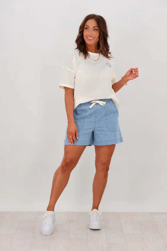 Massive Price Cuts!Shine On Label Anderson Chambray Elastic Waist Shorts
