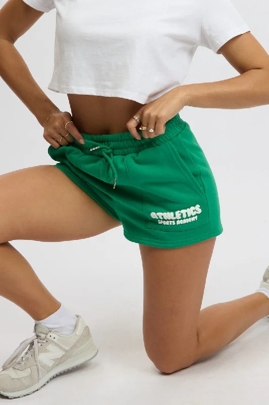 One Click Away from Big Savings!Green Track Shorts High Rise Elastic Waist