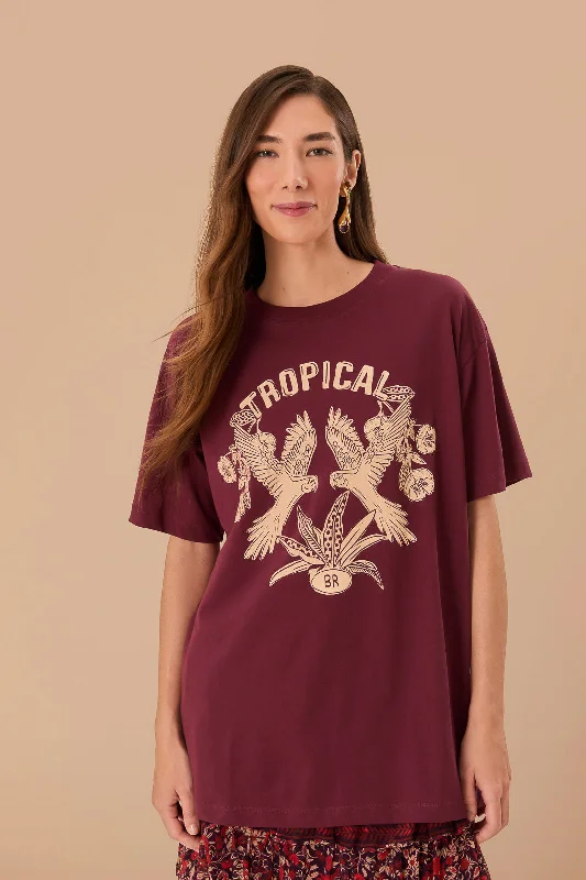Great Deals, Just for You!Burgundy Tropical Organic Cotton Relaxed T-Shirt