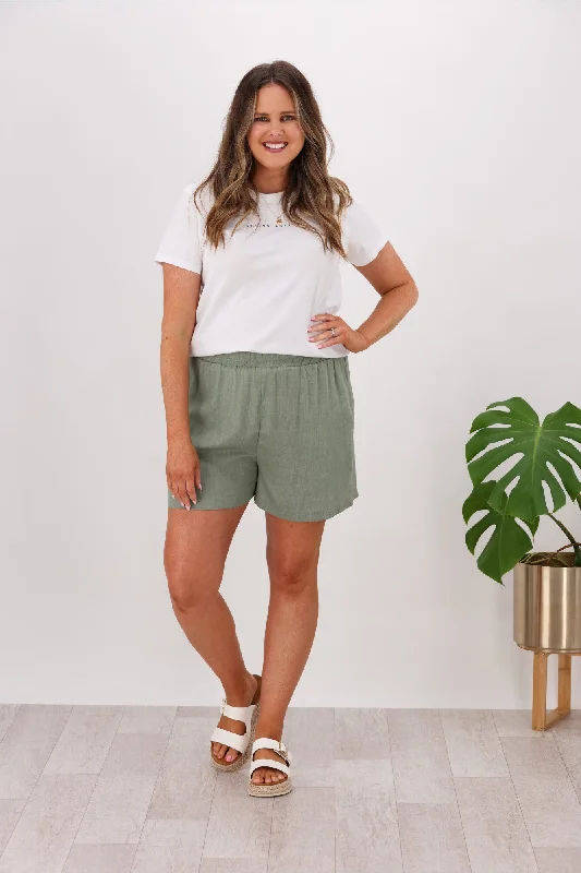 Your Exclusive Offer Awaits!Miracle Mattie Linen Shorts Khaki