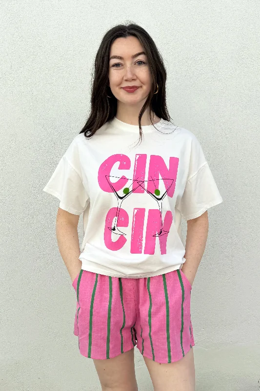 The Sale You’ve Been Waiting For!By Frankie - Cin Cin T Shirt Set, Pink/Green Stripe