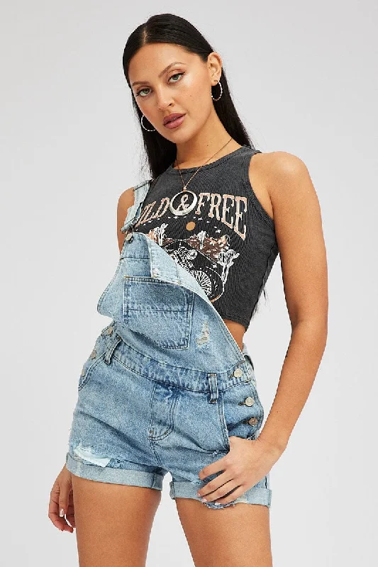 Must-Have Deals Inside!Denim Short Overalls Ripped