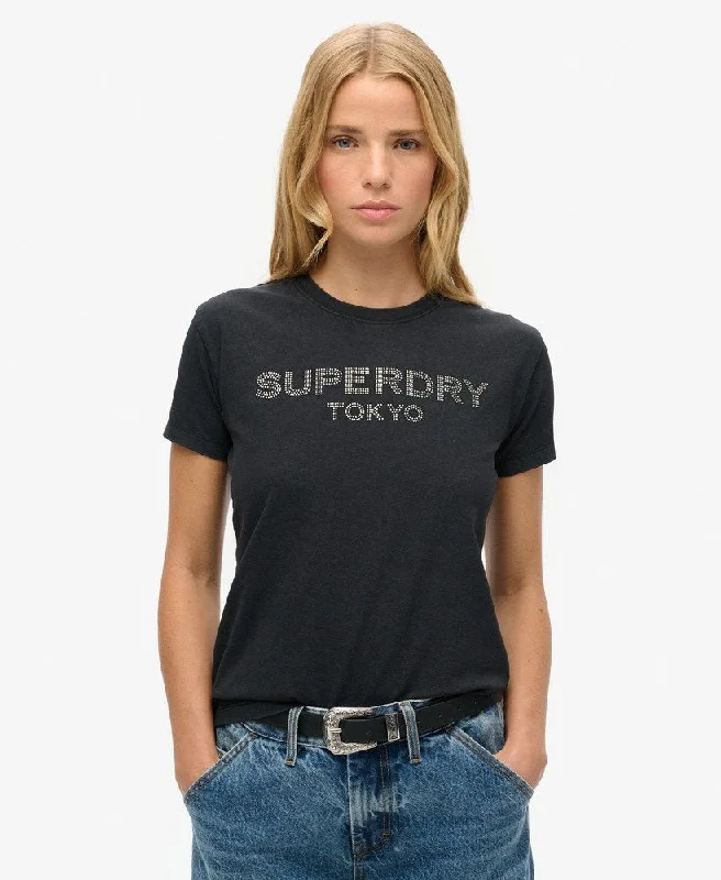 Snag the Best Prices Now!Sport Luxe Graphic Fitted Tee | Black Rhinestone