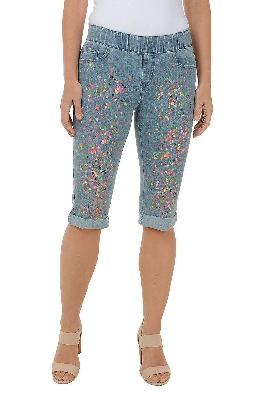 Act Fast – Limited Time Savings!Blue Rainbow Paint Drops Cuffed Denim Short