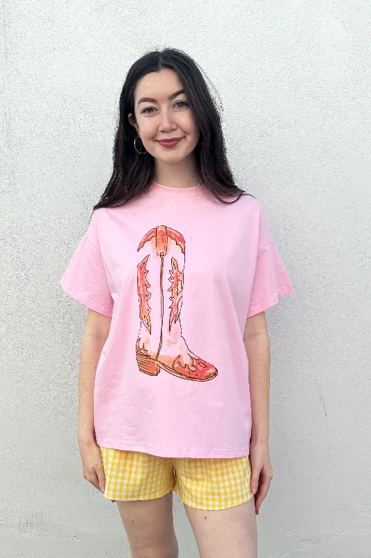 Save More Than Ever!By Frankie - Cowboy Boot T Shirt Set, Pink/Yellow Gingham
