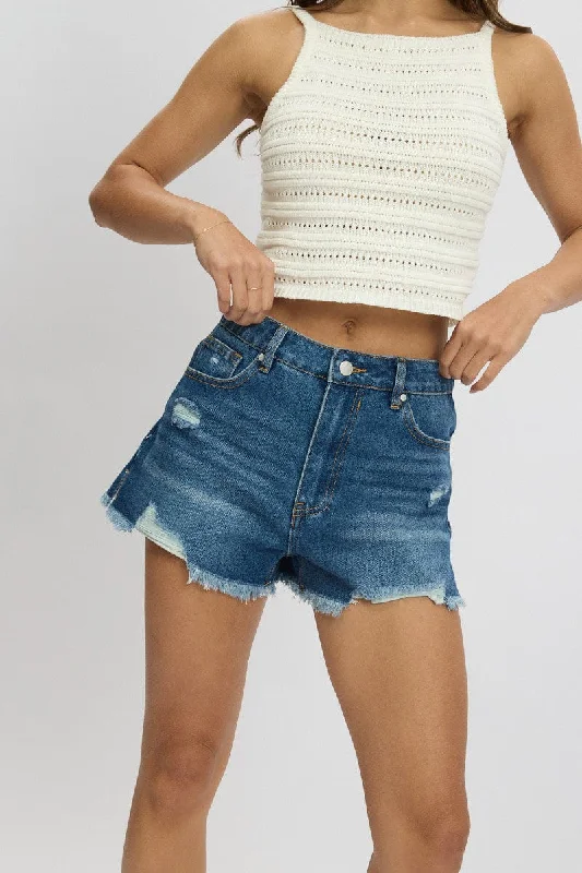 Instant Savings Await!Denim Ripped Denim Short Mid Rise