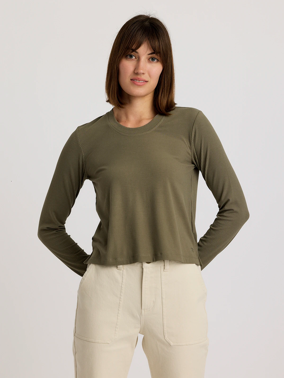Your Chance to Save is Now!Women's Ribbed Bamboo Long Sleeve - Smokey Olive