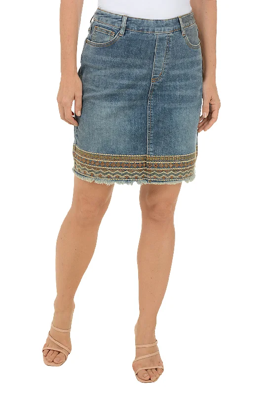 Shop Before It’s Gone!Rhinestone Embroidered Hem Denim Skort