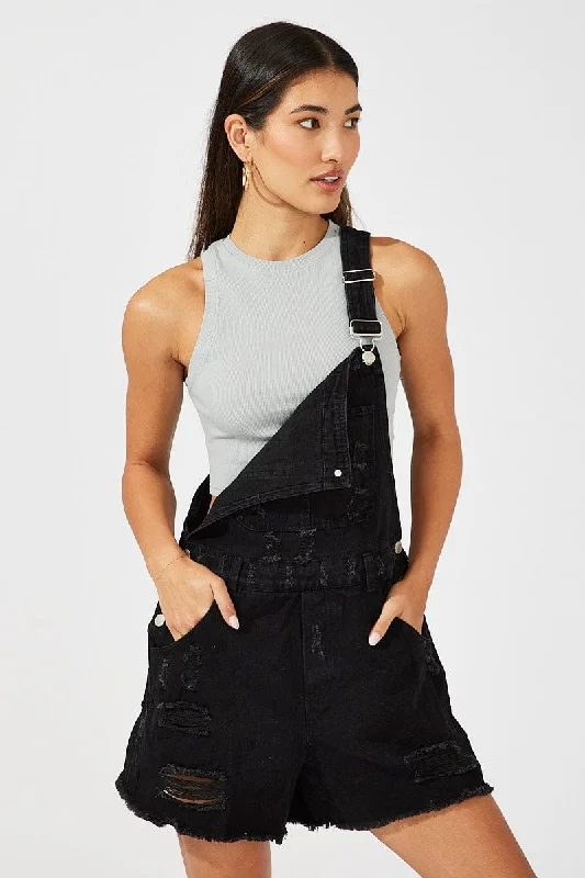 Stock Up and Save!Black Short Overalls Ripped
