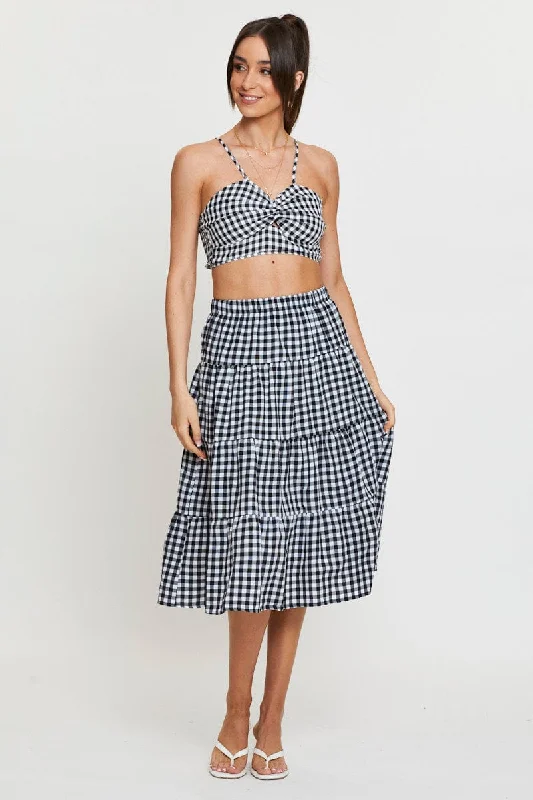 Exclusive Deals Just for You!Check Midi Skirt High Rise Tiered