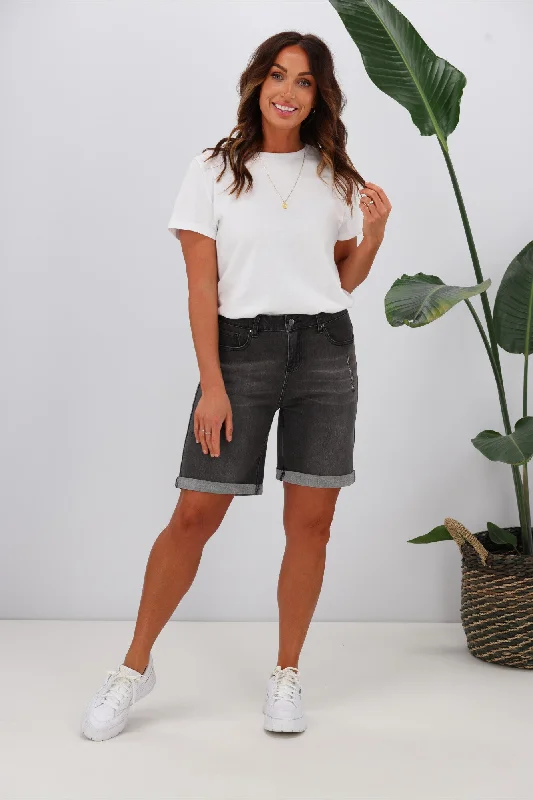 Score Huge Discounts Today!Shine On Label Boyfriend Shorts Washed Charcoal