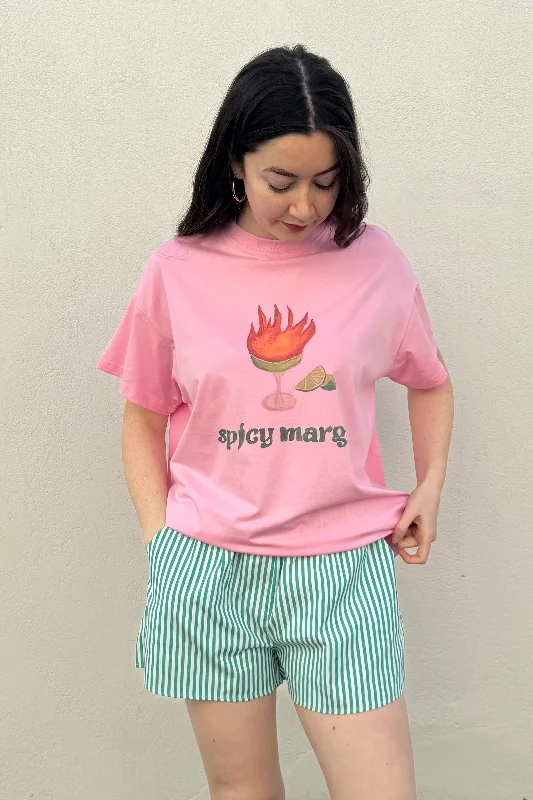 Enjoy Huge Discounts Now!By Frankie - Spicy Margs  T Shirt Set, Pink/Green Stripe