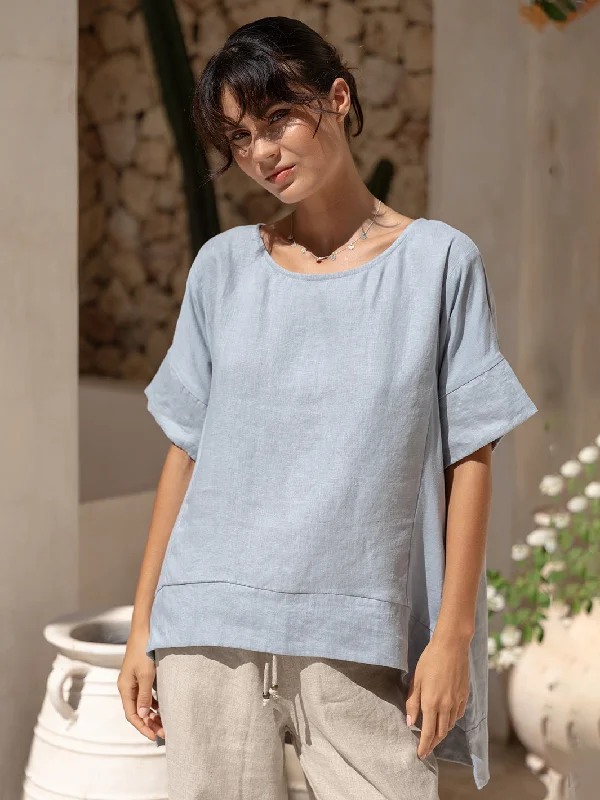 Limited Time Offer!Costa French Linen and Cotton Top Slate Blue