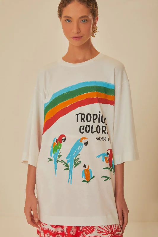 Score Huge Discounts Today!White Tropical Colors Organic Cotton Oversized T-Shirt