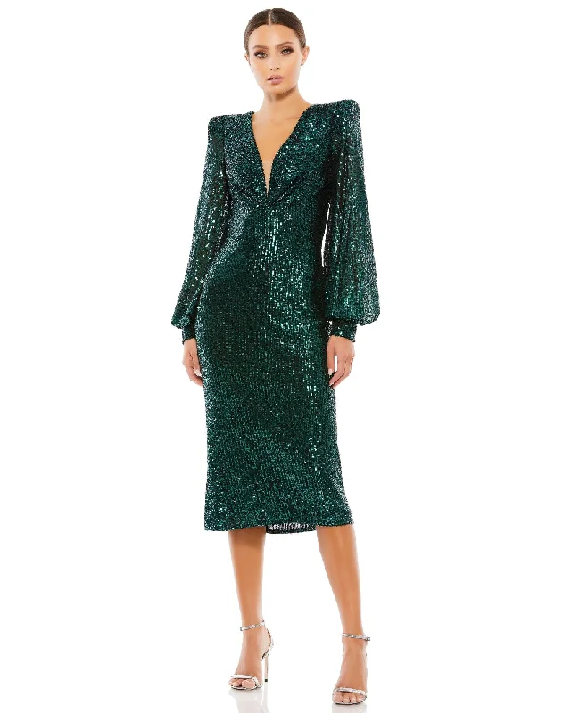 Sequined Structured Bishop Sleeve Midi Dress