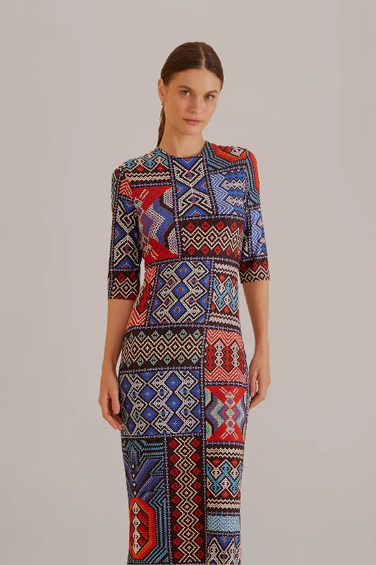 Multicolor Rauti Short Sleeve Midi Dress