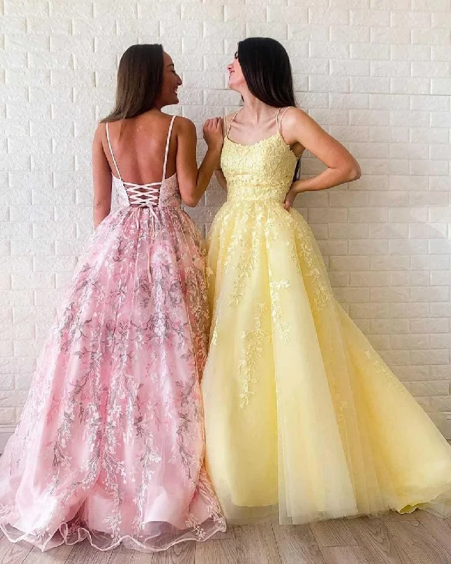 A-line Modest Tulle Appliques Long Lace Prom Dress Evening Dress PSK165