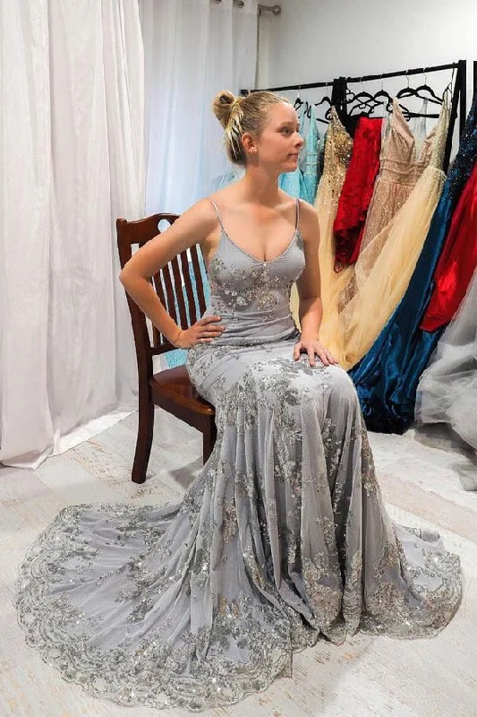 Elegant Mermaid Gray Long Prom/Evening Dress with Open Back PSK161