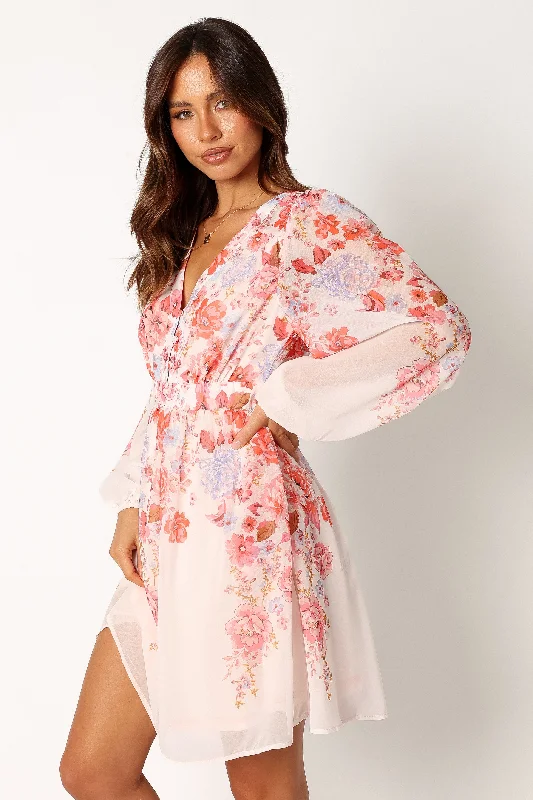 Hattie Long Sleeve Mini Dress - Pink Floral