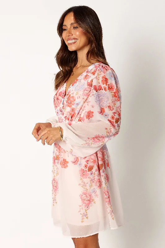 Hattie Long Sleeve Mini Dress - Pink Floral