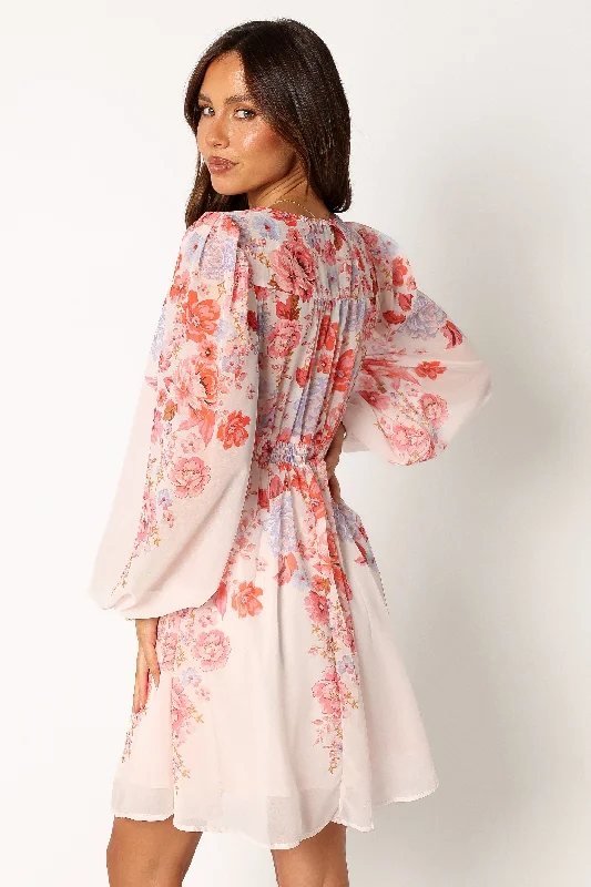 Hattie Long Sleeve Mini Dress - Pink Floral