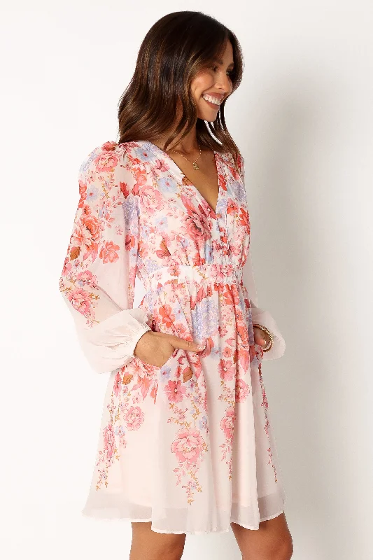 Hattie Long Sleeve Mini Dress - Pink Floral