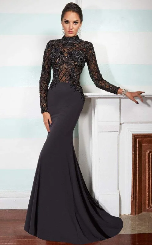 Janique W1003 Beaded Long Sleeve High Neck Trumpet Gown