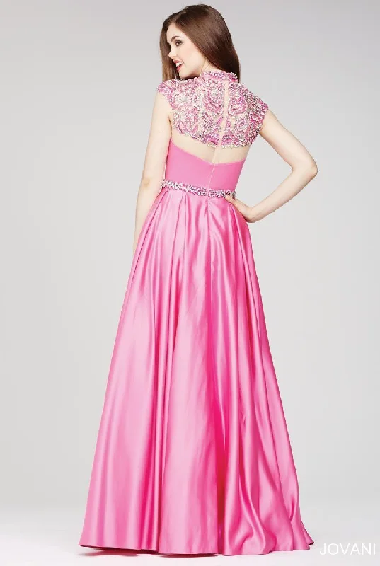 Jovani 28444 Sheer Top A-Line Long Prom Dress