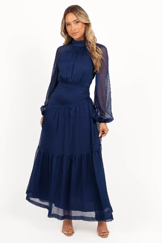 Julip Sheer Long Sleeve Maxi Dress - Navy