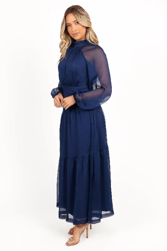 Julip Sheer Long Sleeve Maxi Dress - Navy