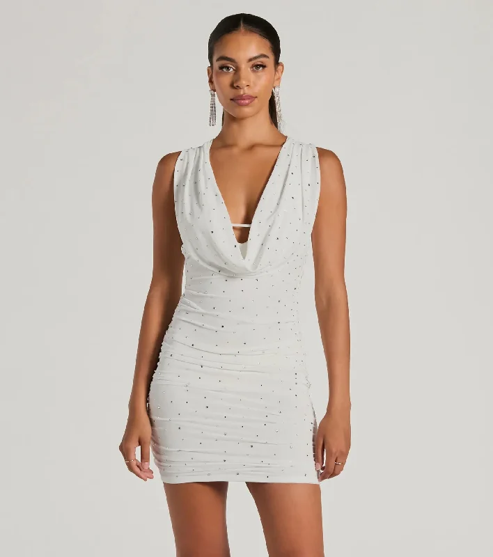 PLACEHOLDER - Speechless Admirers Cowl Neck Rhinestone Mini Dress