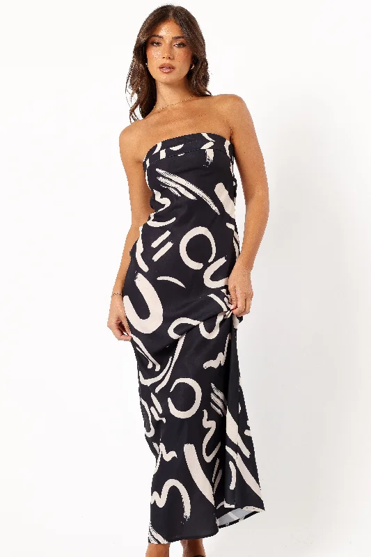 Remmie Strapless Maxi Dress - Black/White