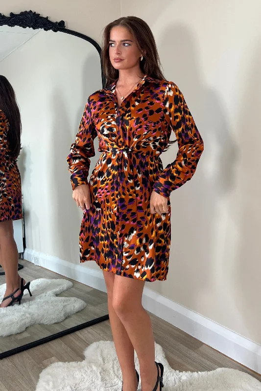 Verity Orange Animal Tie Front Mini Dress