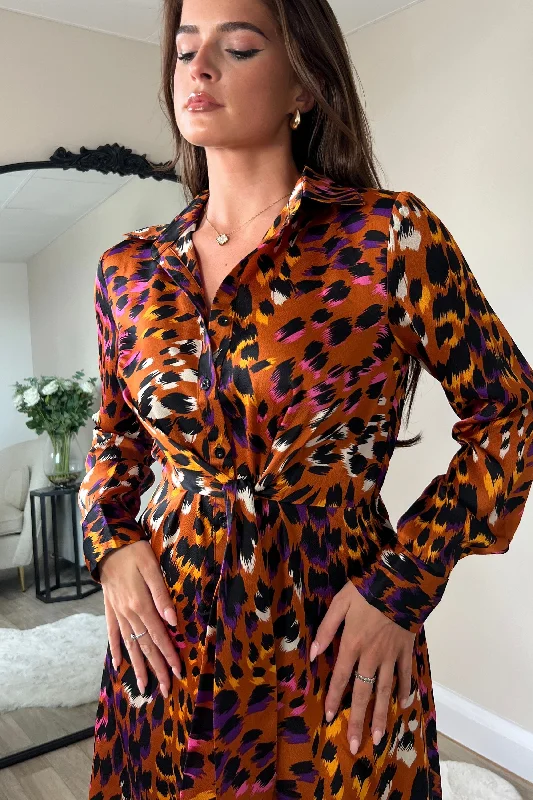 Verity Orange Animal Tie Front Mini Dress