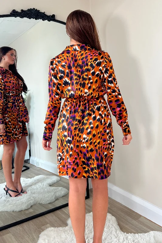 Verity Orange Animal Tie Front Mini Dress