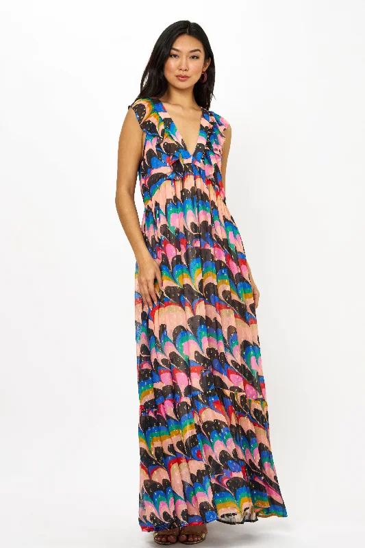 Ruffle V-Neck Maxi- Venice Blue