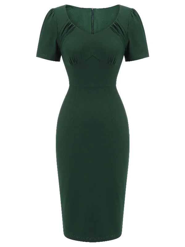 Dark Green 1940s Solid Wrap Dress