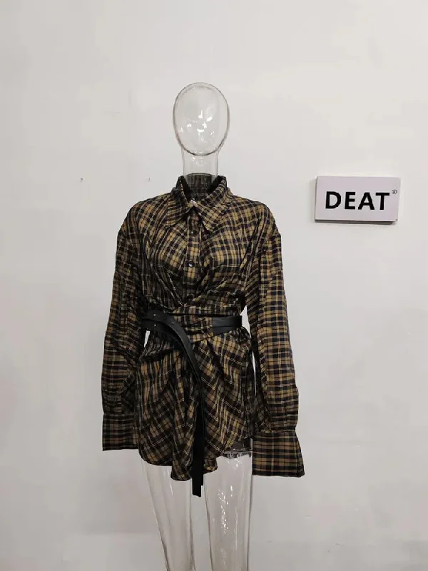 Tartan Plaid Wrap Long Shirt