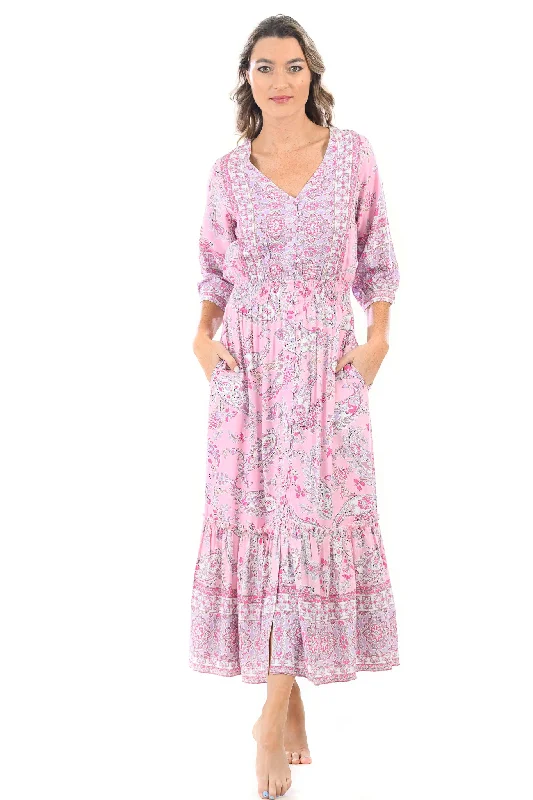 Kelsey Dress Long / Pink Paisley