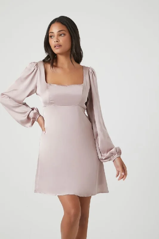 Forever 21 Women's Satin Mini Babydoll Dress Taupe