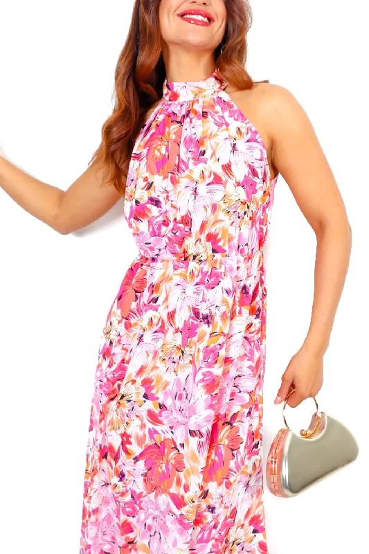 Girl in Love - Pink Orange Floral Maxi Dress