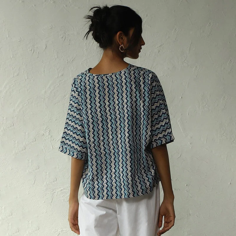 Cotton Printed Top for Women | Blue