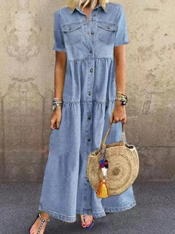 Women's Innovative Denim Long Multi-button Dress Dresses