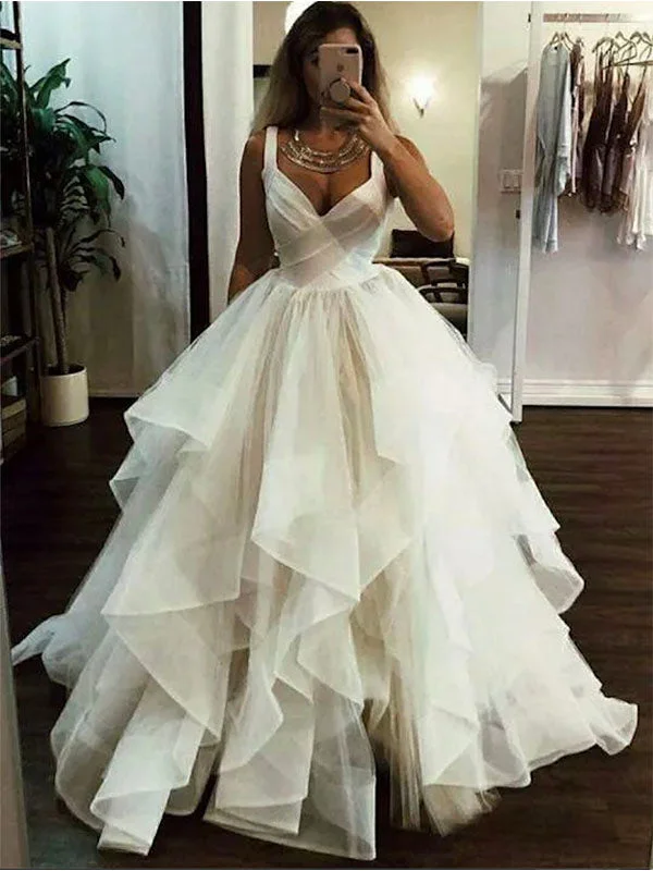 A-line Unique Romantic Garden Long Wedding Dresses, Bridal Gown WD168