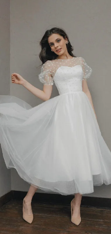 New Arrival A-line Short Half Sleeves Elegant Fairy Beach Wedding Dresses WD170