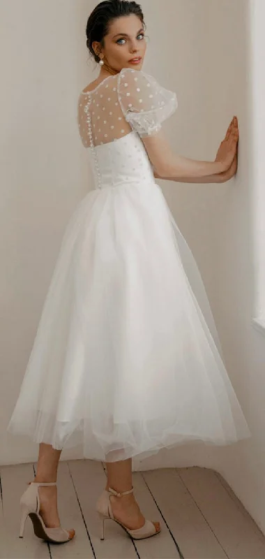 New Arrival A-line Short Half Sleeves Elegant Fairy Beach Wedding Dresses WD170