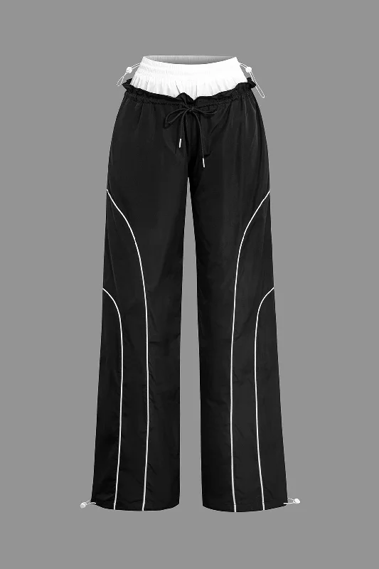 Double Waistband Color Block Trousers