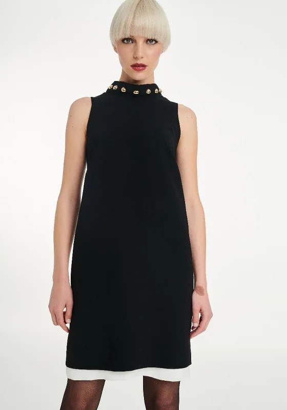 Badoo Stud Collar Sleeveless Shift Dress, Black