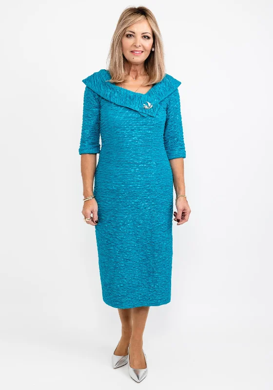 Cassandra Madi Ruched Pencil Midi Dress, Deep Turquoise